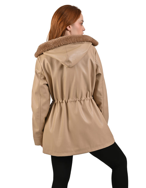 Cazadora Nine West color Beige con Capucha y Forro Suave